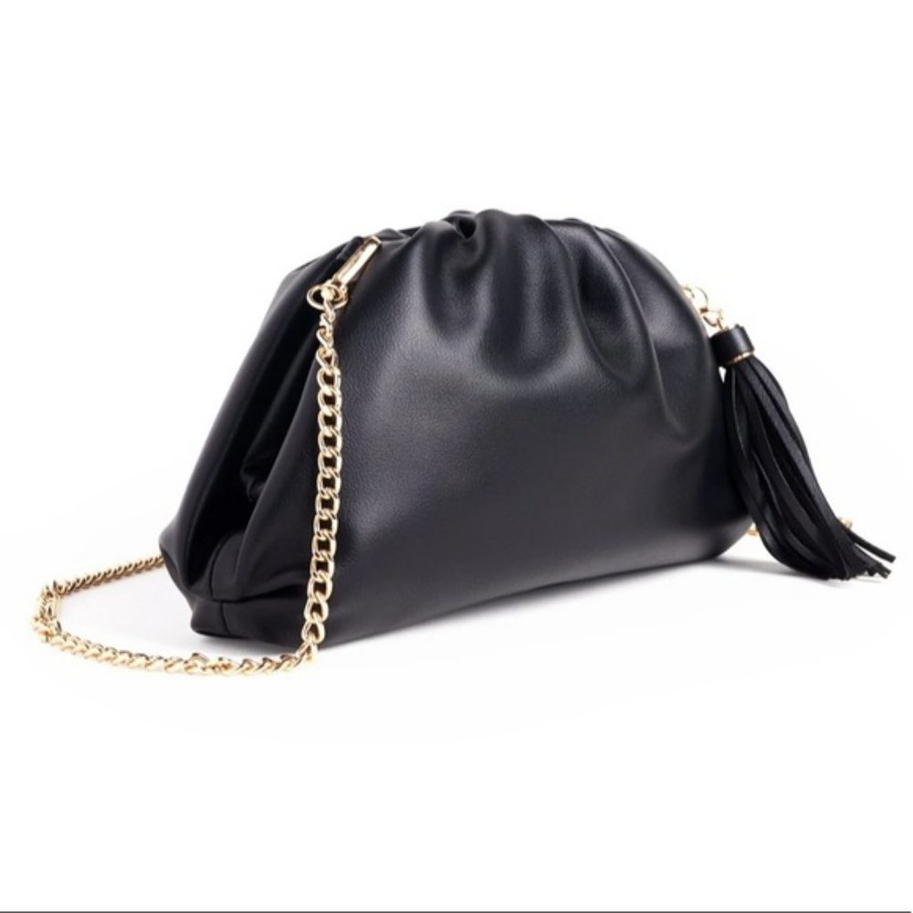 Understated Leather Crescent Clutch Black